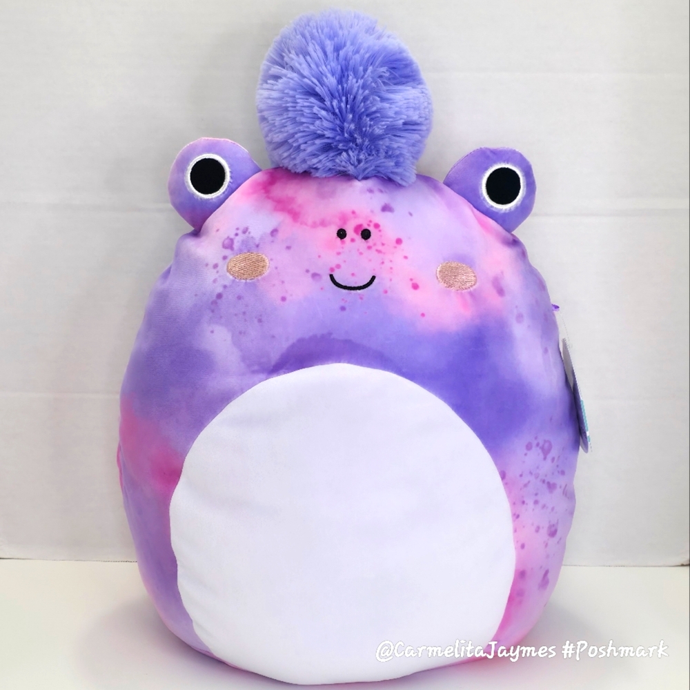 💇BARRIE 🐸 14" Purple & Pink Frog w Fluffy Mohawk Squish-Doos Squishmallow NWT
